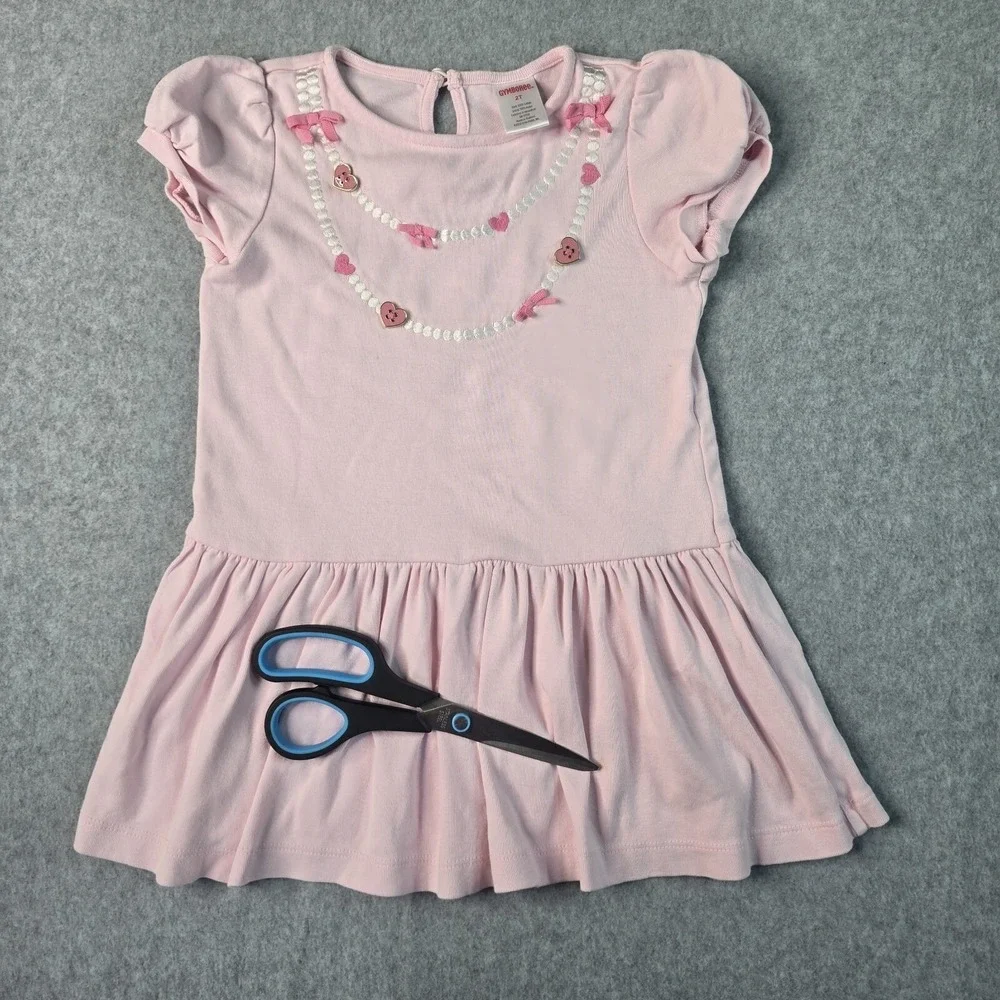 Gymboree Pink Ruffle Dress Embroidered Heart Necklace 3D Bows Girls‎ 2T Toddler